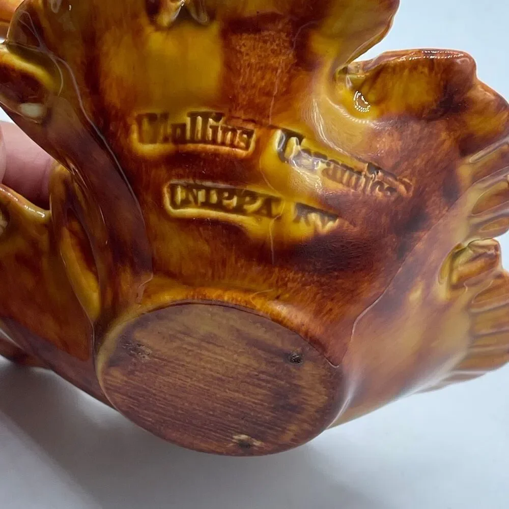 Mullins Ceramics brown leaf nappy or trinket dish. Kentucky drip glaze